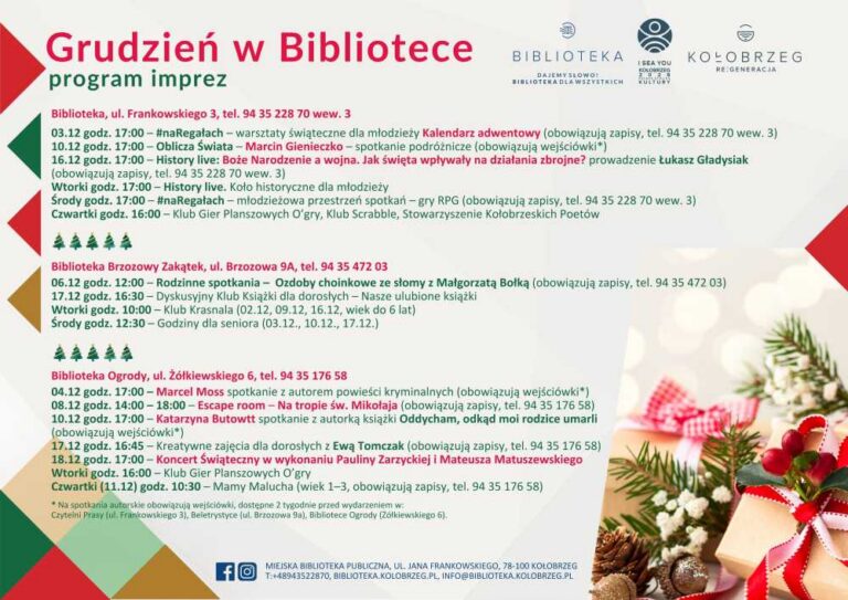 Kalendarz wydarzeń w Bibliotece grudzień 2025