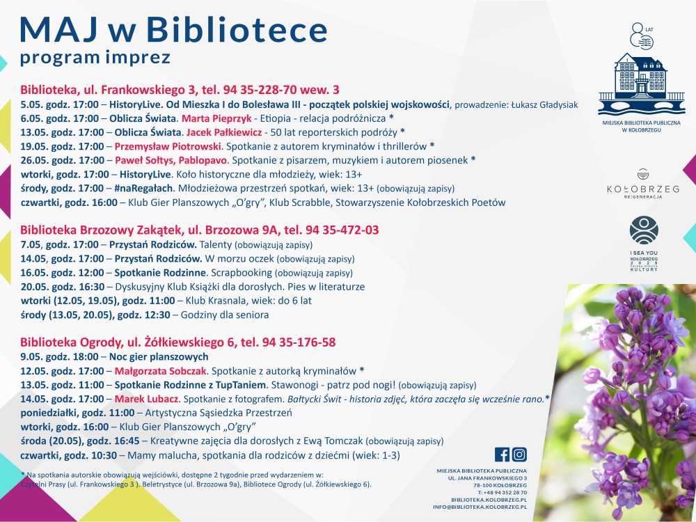 Plakat maj w Bibliotece - program imprez